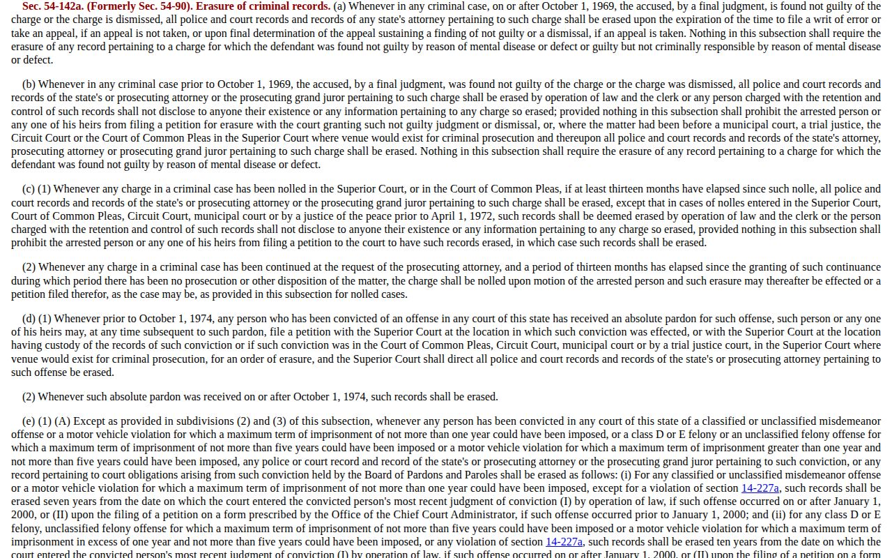 West Haven County release records and Connecticut erasure statute