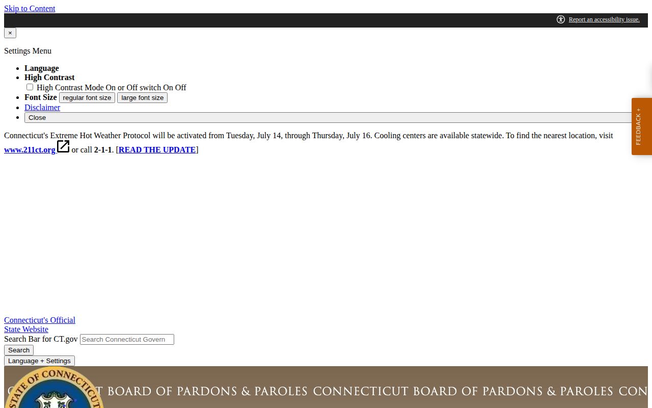 West Haven parole and probation Board public hearing information