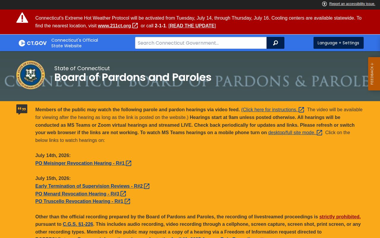 West Haven parole revocation and post-release supervision records