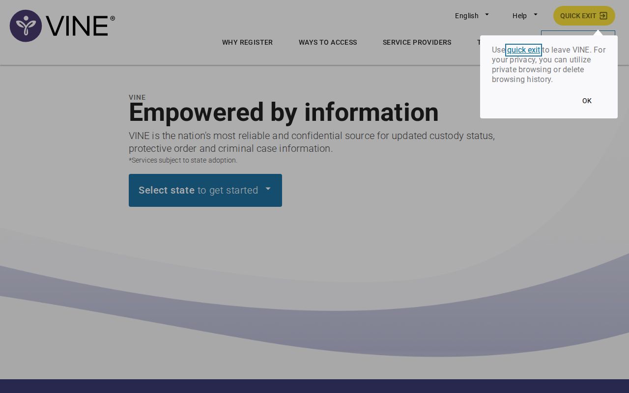 West Haven VINELink release check search screen